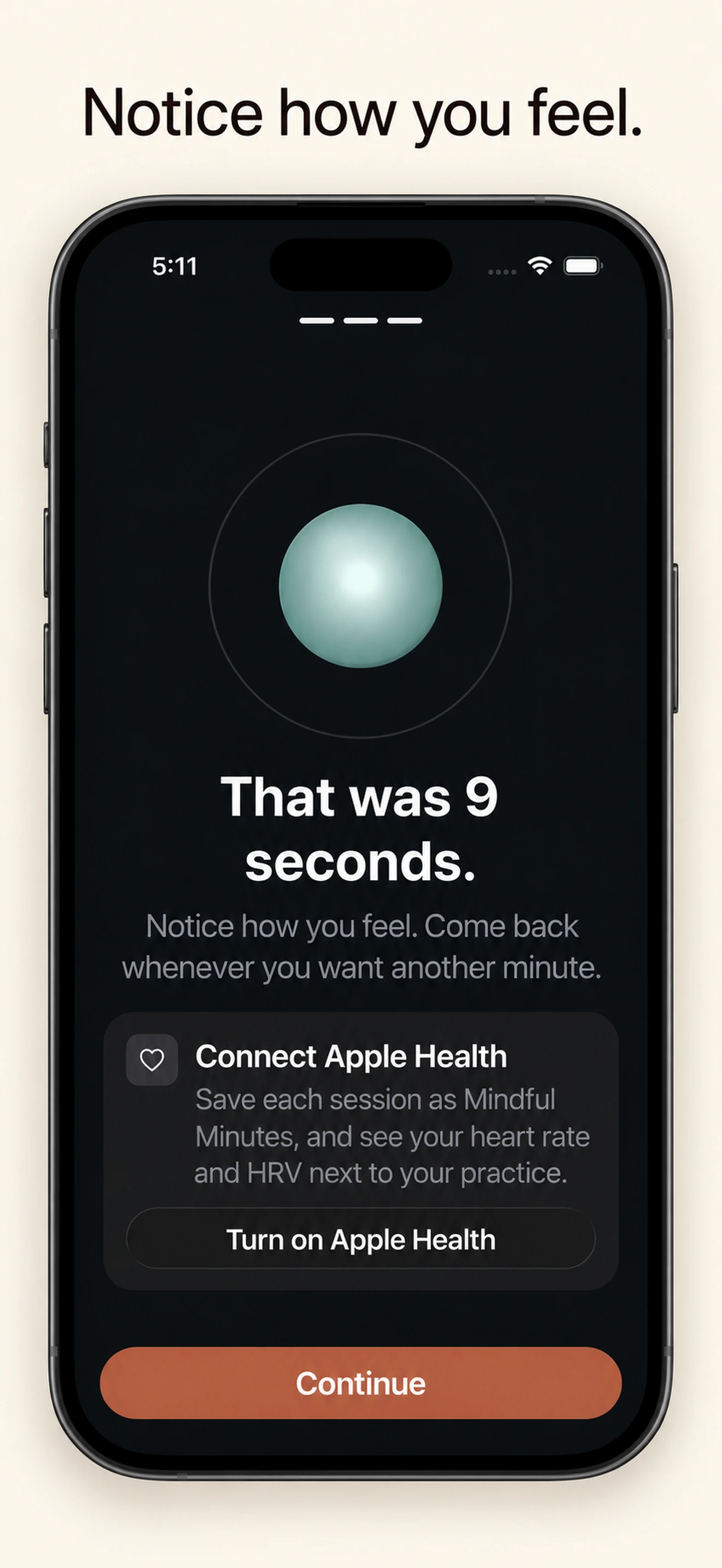 Vagal session reflection screen on iPhone
